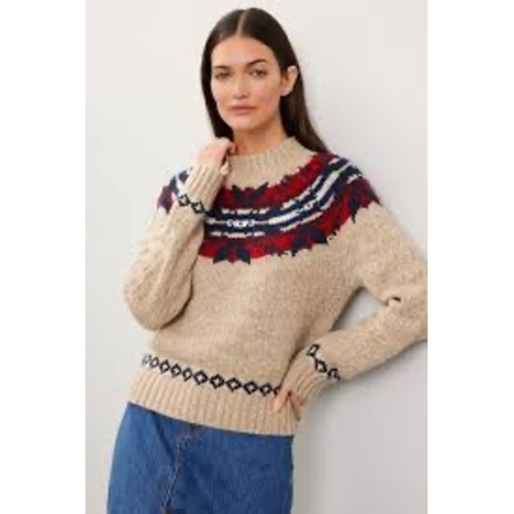 Polo Ralph Lauren Fair Isle Pullover Sweater Beige Red Navy Size Medium